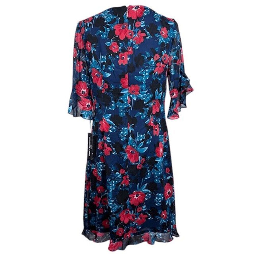 NWT Karl Lagerfeld Navy Floral Shift Dress Short Ruffle Flutter Sleeve‎ Size 10 - Picture 3 of 13